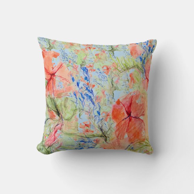 Coussin Fleurs Balsam et Lobelia par Alexandra Cook (Recto)