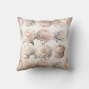 Coussin Fleurs blanches crémeuses rose pêche Floral 