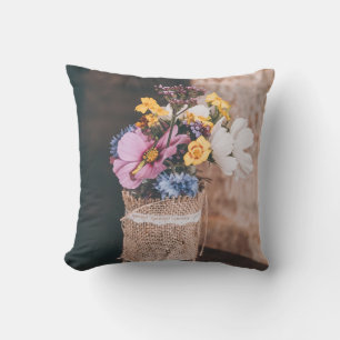 COUSSIN FLEURS BLANCHES ET JAUNES EN VERRE