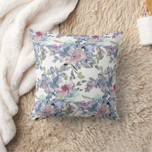 Coussin Fleurs blanches roses pastel bleues violettes