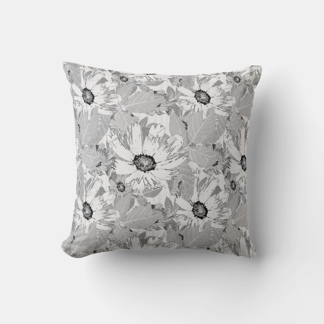 Coussin Fleurs blanches sur gris clair. (Recto)