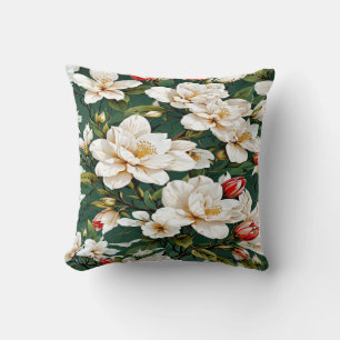 Coussin Fleurs blanches sur un motif vert