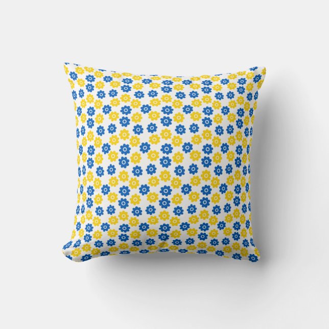 Coussin Fleurs bleu et jaune (Recto)