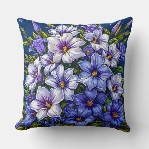 Coussin Fleurs Bleues et Blanches