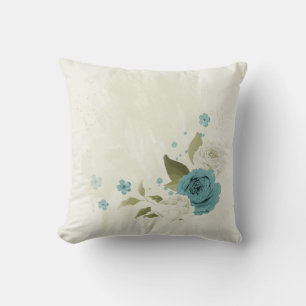 Coussin fleurs bleues et blanches