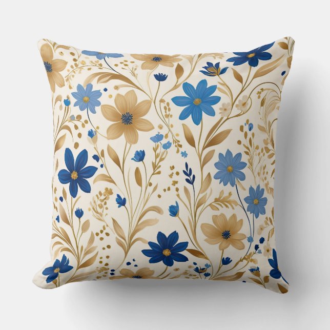 Coussin Fleurs bleues et dorées (Recto)