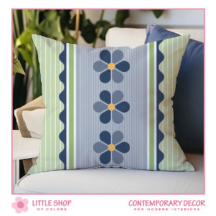 Coussin Fleurs bleues et vertes à rayures