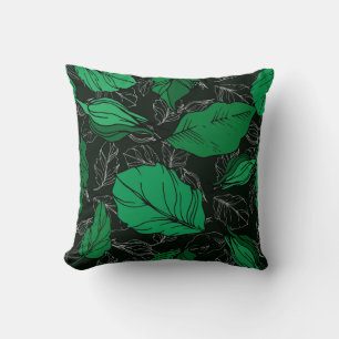 Coussin Fleurs botaniques florales roses. Feuilles de pri