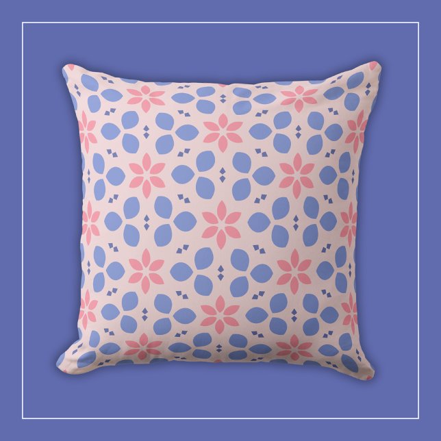 Coussin Fleurs botaniques roses et bleues sur fond floral  (Créateur téléchargé)