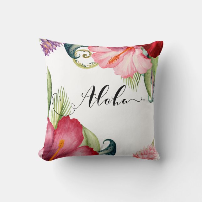 Coussin Fleurs Botaniques Tropicales Aloha Hibiscus Été (Recto)