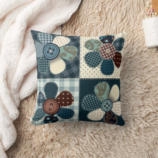 Coussin Fleurs Bouton Patchwork (Couverture)