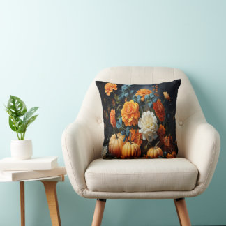 Coussin Fleurs Citrouilles d'Halloween