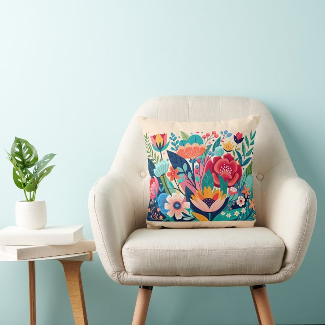 Coussin Fleurs colorées (The overall style is cheerful and decorative, with a focus on bright colors and playful design.)