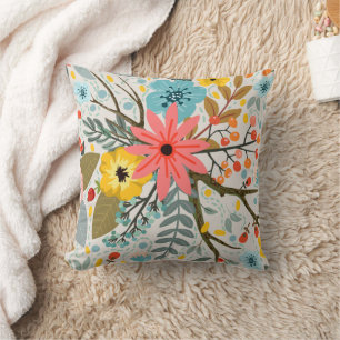Coussin Fleurs colorées Aquarelle mignonne