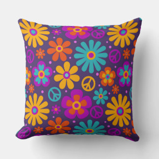 Coussin Fleurs colorées Paix Amour Retro Super Hippie