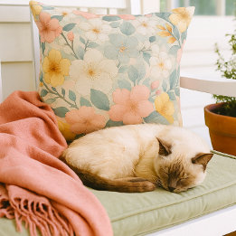 Coussin Fleurs Colorées sur Fond Gris Clair 