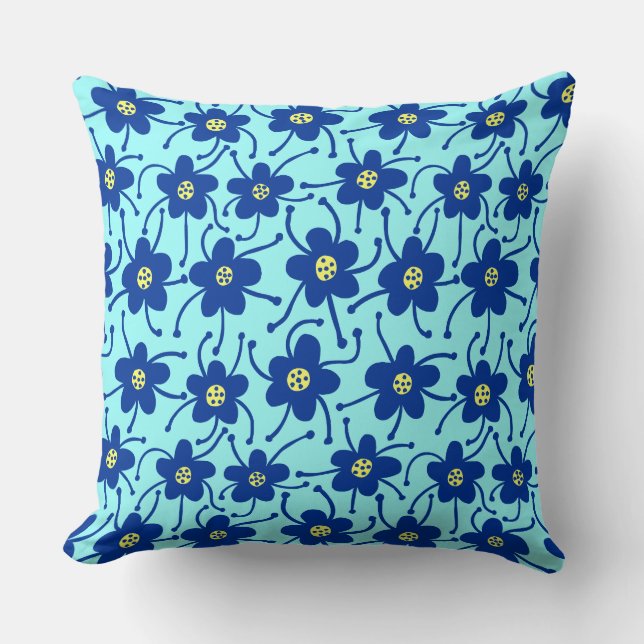 Coussin Fleurs concurrentes - Dp Navy et Lt Yllw sur glace (Recto)