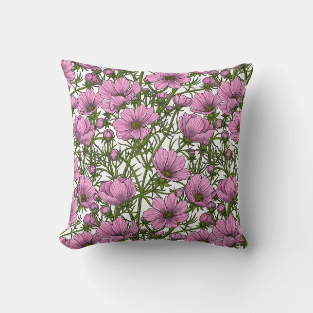 Coussin Fleurs Cosmos roses (Recto)