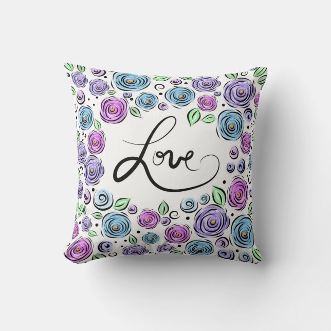 Coussin Fleurs d'amour - lavande (Recto)
