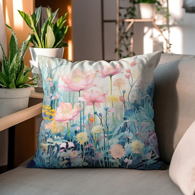 Coussin Fleurs Dans L'Aquarelle Printanière Du Milieu Du S (Créateur téléchargé)