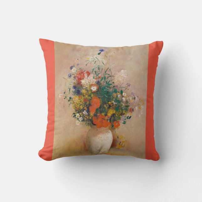 Coussin Fleurs dans vase orange rouge portrait lancer orei (Recto)
