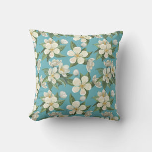Coussin Fleurs d'aquarelle blanche Feuilles verts