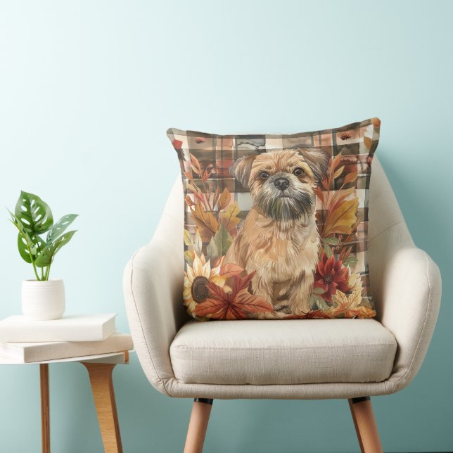 Coussin Fleurs d'aquarelle Bruxelles Griffon Dog Fall (Chaise)
