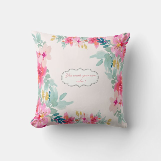 Coussin Fleurs d'aquarelle chic, Message de motivation (Recto)