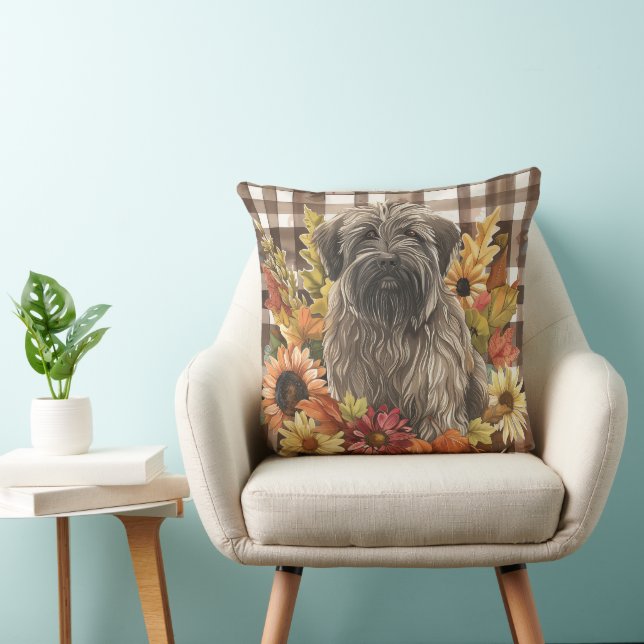 Coussin Fleurs d'aquarelle de la chute de Chien de Briard (Chaise)