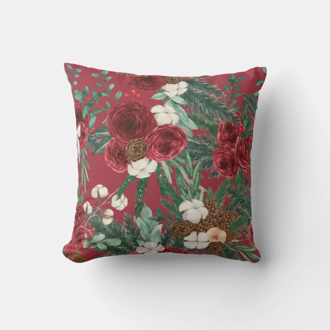 Coussin Fleurs d'aquarelle de Noël jetez l'oreiller (Recto)
