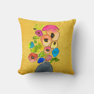 Coussin Fleurs d'aquarelle florale dans le vase