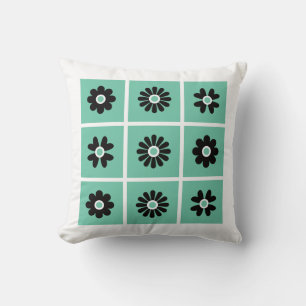 Coussin Fleurs d'art populaire vert et noir