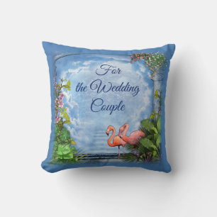 Coussin Fleurs d'arty roses sur la texture Bleu-bois-Tissu