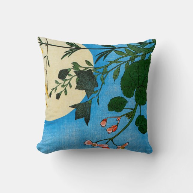 Coussin Fleurs d'automne devant la Pleine lune (Recto)