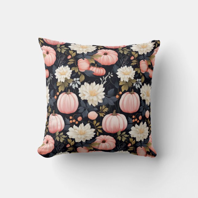 Coussin Fleurs d'automne et design citrouille (Recto)