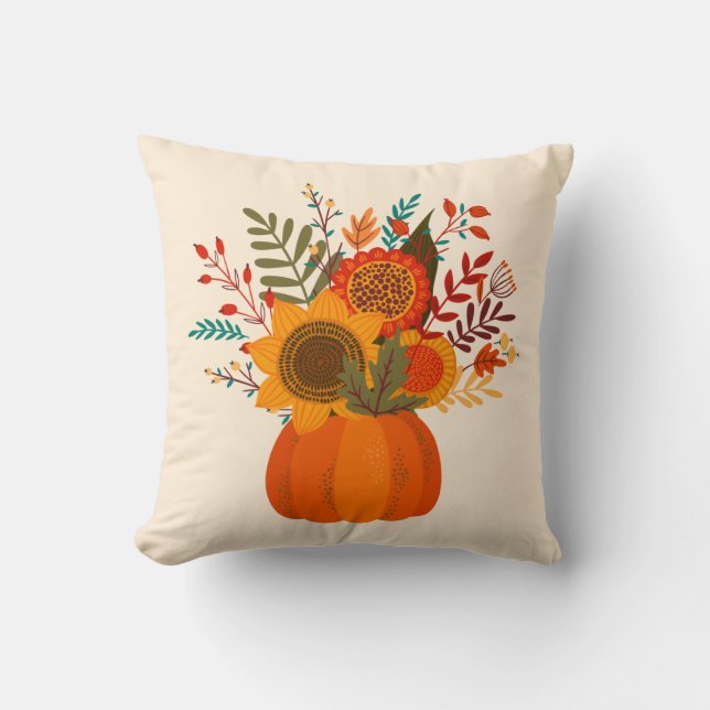 Coussin Fleurs d'automne modernes en Citrouille (Recto)