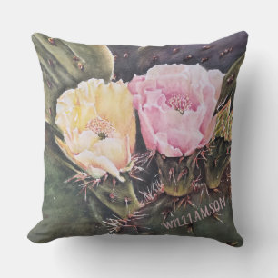 COUSSIN FLEURS DE CACTUS OPUNTIA ROSE ET JAUNE