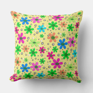 Coussin Fleurs de camomille multicolores lumineuses sur un