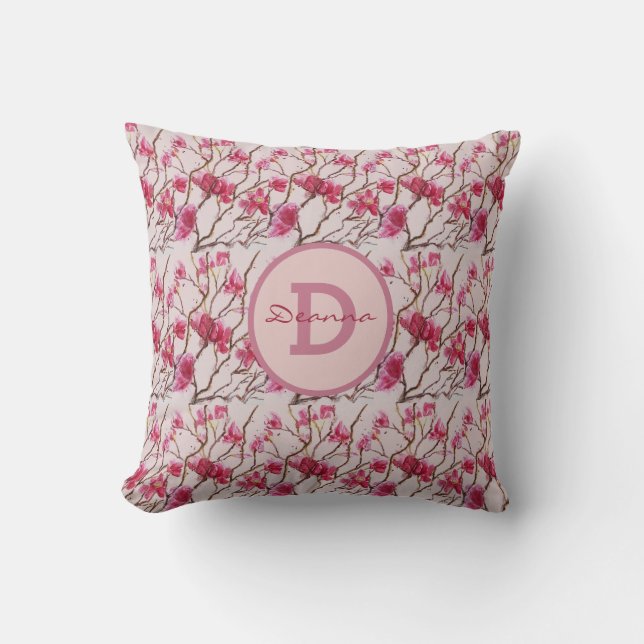 Coussin Fleurs de cerisier Monogramme Aquarelle (Recto)