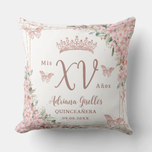 Coussin Fleurs de Cerisier Papillon Or Rose Quinceanera