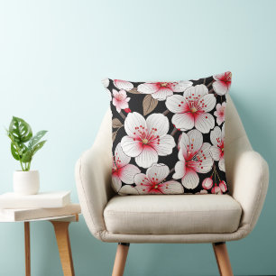 Coussin Fleurs de cerisiers en noir