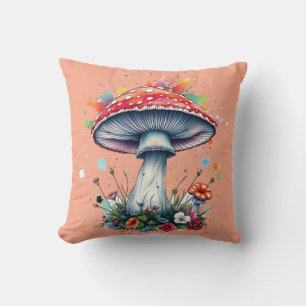 Coussin Fleurs de champignon Bois Planche colorée
