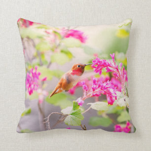 Coussin Fleurs de colibri de vol et de groseille rouge
