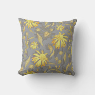 Coussin Fleurs de cône gris jaune or moderne
