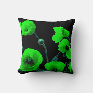 Coussin Fleurs de coquelicot vert noir
