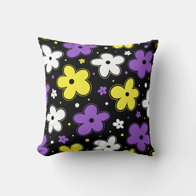 Coussin Fleurs de drapeau de la Fierté non binaire Doodle  (Recto)