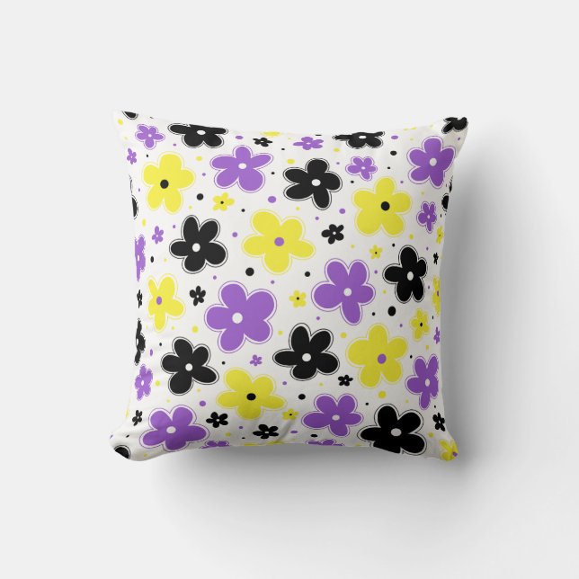 Coussin Fleurs de drapeau de la Fierté non binaire Doodle  (Recto)
