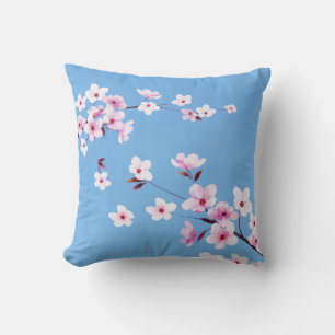 Coussin Fleurs de fleurs de cerisier bleu printemps