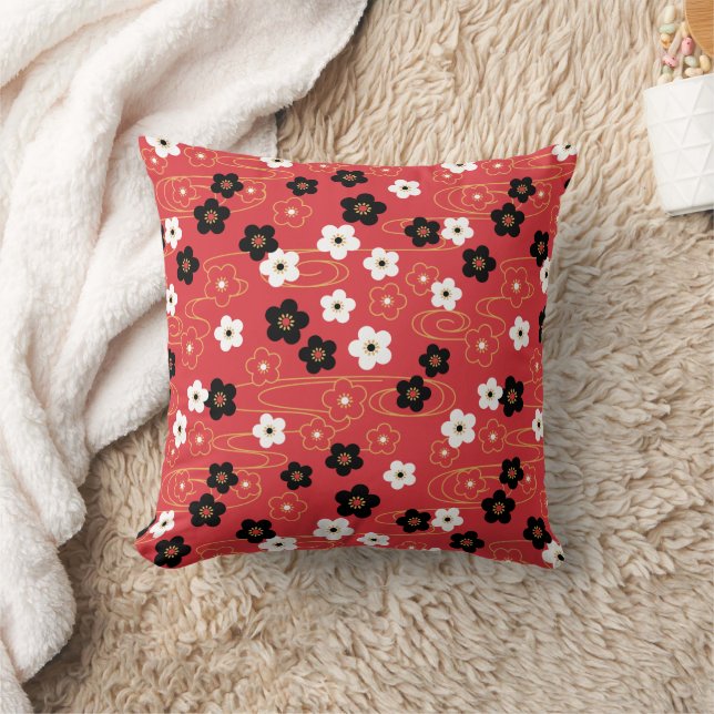 Coussin Fleurs de fleurs de cerisier rouge Sakura japonais (Couverture)