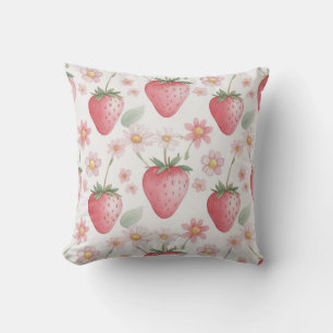 Coussin Fleurs de fraises roses Fête d'anniversaire pour e